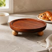 Apvalus akacijos padėklas, medžio rašto, serviravimo, poliruotas, prieškambariui, 5 colių lėkštė 11-inch Round Plate