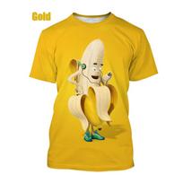 Vasaros vyriški ir moteriški marškinėliai Linksmi bananiniai vaisiai animaciniai filmukai, 3D spausdinimas, marškinėliai su iškirpte Unisex mada, laisvalaikio viršūnė su trumpomis rankovėmis XS beige