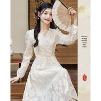 Sisui Nianhua Elegant Long Sleeve Midi Dress M abrikosas