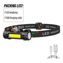 Priekinis žibintas Žibintas Vandeniui atsparus 2500lm COB LED priekinis žibintas Įmontuota USB įkraunama 18650 baterija Darbinis žibintas Boxed-8W