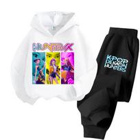 KPop Demon Hunters Huntrix Hoodies + Pants Kids Autumn Sweatshirts Long Sleeve Pullover Girls Boys Clothing Comfortable Outfits 110 white