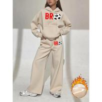 Vintage Women's Hoodie and Wide Leg Pants Set, Suitable for Autumn and Winter Wear, Paired with Comfortable Hoodies and Wide Leg Pants S smėlis