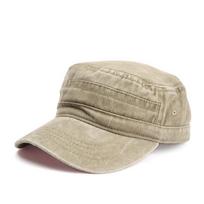 Retro Washed Flat-Top Military Cap for Men & Women, Distressed Plain Design, Casual Sun Protection Duckbill Baseball Cap Adjustable chaki