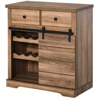 Komoda su 2 stalčiais, atviromis lentynomis ir vyno laikikliu, Rustic virtuvės komoda iš medžio ir metalo, 80x39x86 cm, medžio spalva 80 x 39 x 86 cm