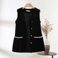Velvet retro small fragrant vest women's 2025 early spring round neck jacquard cardigan vest dress M [Recommended below 50kg] juoda