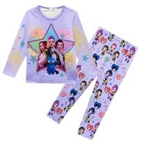 Vaikams Mergaitėms K-POP Rumi Mira Zoey Spausdinimo Ilgomis Rankovėmis Marškinėliai Viršus Kelnės Kelnės Pižama Miego Drabužių Rinkiniai 110cm pink