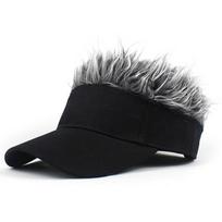 Mens Spiked Wig Hairs Anti-Uv Running Hat Summer Sun Protection UV Blocking Golf Baseball Cap Fishing Sunhat Fancy Casual Hip-Hop Club Dance Visor One Size gray