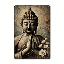 Printed Rectangular Iron Decorative Plaque Ancient Stone Buddha Sign Religious Theme Suitable for Home an 20x30cm（7.8x11.8inch） black
