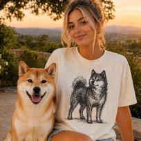 Shiba Inu Line Art Shirt, Minimalist Scribble Shiba Sketch Tee, Abstract Japanese Dog T-Shirt, Shiba Mom Gift, Artsy Dog Tee XL brown