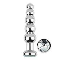 SuperLove Anal Jewel Beaded Metal Butt Plug Silver-Clear Gem