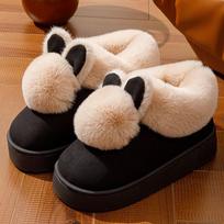 Cute rabbit 2025 hairball bag with thick bottom to keep warm from the cold, winter cotton slippers are wear-resistant and non-smelly. 36-37 juoda