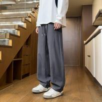 Men's Wide-Leg Pants Drawstring Waist Contrast Stitching Loose-Fit Casual Daily Trousers L pilka spalva