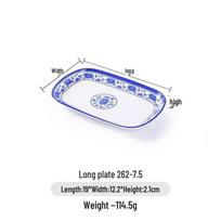 Rectangular Blue and White Melamine Sushi Dish: Hotel-Grade Porcelain-Look Tableware for Fish, Vegetables, and Hot Pot white