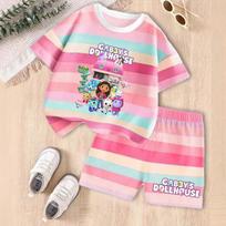 Gabby Lėlių Nameliai Vasariniai Drabužių Rinkiniai Vaikams Kūdikių Mergaitėms Apranga Vaikų Trumpomis Rankovėmis T-shirt + Tampri Juosmens Šortai 2vnt 100 pink