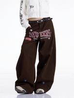 Retro Spicy Girl Embroidered Wide-Leg Jeans - Women's Versatile Slimming Jazz Dance Pants Large black