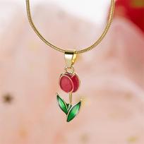 Vintage Elegant Tulip Pendant Necklace For Women Shiny Crystal Zircon Flower Clavicle Chain Choker Party Wedding Jewelry Gifts beige