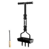 Manual Lawn Aerator Corer Plug Aerator with Soil Core Tray Lawn Aerator Coring Tool T-shape Handle Grass Aeration Gardening Tool black
