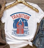 Tradition Triumphs T-Shirt Catholic Mass Priest Altar Cross Graphic Tee Shirt XL blue