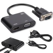 Adapter vga to hdmi + vga splitter multiport adapter hub d-sub + jack