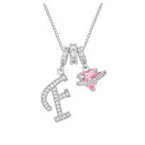 Hot-Selling Dopamine Pink Heart Zircon Alphabet Pendant Necklace white