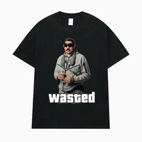Wasted GTA Style Man Graphic Print Black T-shirt S gray