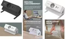 Fellowes Power Desk stalinis maitinimo blokas, 3 kištukiniai lizdai (E tipas), 2 USB-A, 2 m laidas, baltas