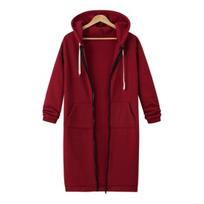 Užtraukiamos hoodies moterims, oversized, vilnos, ilgos tunikos, su gobtuvu, džemperis, rudens, žiemos, laisvalaikio, su raišteliu, paltas su kišenėmis 2XL vyno raudonos spalvos