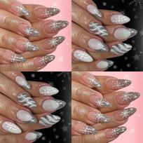 Snowflake French Tip Press On Nail 48PCS Christmas Snowflake Glitters ABS Fake Nail With Festive Snowman Decoration 1 brown