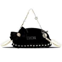 DIOR [Customized Cosmetic Bag] Pearl Nocturne Storage Black Semi-circle Velvet Retro Simple Commuting Daily Literary juoda