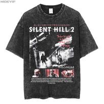 Silent Hill  Gaming Oversized T shirt  Cotton Vintage Washed Tshirt for men women hiphop streetwear S black