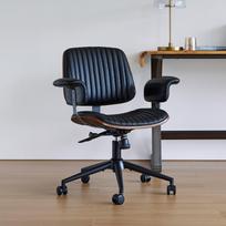 Namų Biuro Stalo Kėdė, Odinė Ergonomiška Kompiuterio Kėdė su Ratukais ir Ąžuolo Porankiais, Aukščio Reguliuojama Kėdė su Pasukimo Funkcija Vadovams 73 x 59 x 87 cm juoda