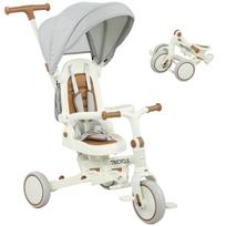 5-in-1 vaikiškas triratukas su reguliuojama atlošimo atrama, mažylio triratukas su stūmimo rankena, reguliuojama atlošimo atrama, kreminės baltos spalvos 96.5 x 49 x 101 cm kreminė