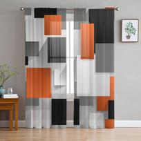 Geometric Figures Vibrant Orange Abstract Transparent Curtains Perfect for Living Room Decoration Window Panel Drapes Kitchen Netting Voile Organza W135 x H115cm x1&Rod Pocket brown