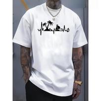 Men'S Retro Surf Graphic T-Shirt | Palm Trees & Sailboat Design, Breathable Short Sleeve Tee For Summer Beach Camping Outdoor Activities S balta