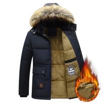 Vyriškas Žieminis Vėjui Atsparus Šiltas Storas Fleece Striukė Parkas Paltai Vyriškas Madingas Su Gobtuvu Kailiniu Apykakle Striukė Klasikinis Laisvalaikio Parkas Vyrai 5XL black