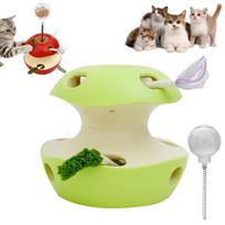 Cat Puzzle Toy Apple-Shaped, 2026 Upgrade Interactive Magic Apple Toy with Smart Sensor & Teaser, 2-Level Modes with 10 Holes, Rechargeable Type žalia