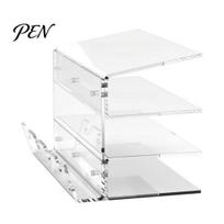 Space Saving Desk Organizer 3-Tier Keyboard Display Stand, Ergonomic Tilt Acrylic Storage Organizer, Shelf Holder for Mechanical Keyboards And white