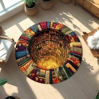 Bibliotekos Knygos Apvalus Kilimas 3D Optinė Iliuzija Kilimėlis Knygų Mėgėjams Skaitymo Kambario Kilimas Skylės Efektas Apvalus Grindų Kilimėlis Dovana Skaitytojams 80x80cm black