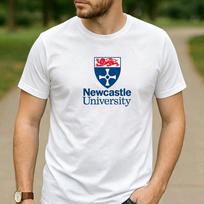 Vintage Newcastle University Lion Shield Crest Logo Cotton Graphic T Shirt Unisex Short Sleeve Alumni Holiday Gift Top 3XL white