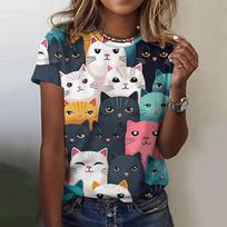 Animacinis katinas 3D spaudas kačiuko marškinėliai moterims mada O-kaklas trumpomis rankovėmis marškinėliai Y2k Harajuku dideli marškinėliai viršūnės moteriški drabužiai XS white