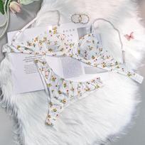 Women’s Summer Sexy Lingerie Set, Cottagecore Ditsy Floral Underwire Bra with Panty, Two-Piece Underwear Set S balta
