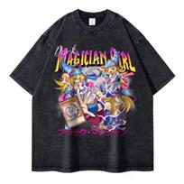 Anime Yu Gi Oh Marškinėliai Vintage skalbta Tamsiojo Magiko Mergaitė T-shirt Retro Streetwear Manga Juodasis Magas Trumpomis Rankovėmis Viršūnės Marškinėliai S juoda