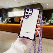 Four Corners Strap Case For Samsung Galaxy A56 A36 A26 A16 A55 S25 Ultra A35 A15 Crossbody Cord Lanyard Shockproof Clear Cover Galaxy S25 white