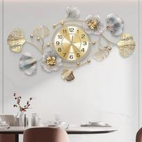 Didelis 3D tylus sieninis laikrodis svetainei, miegamajam, virtuvei Dekoratyvus Retro metalinis ginkmedžio lapo dizainas aukso spalvos 32''x18'' white