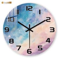 Pastel Galaxy Watercolor Wall Clock - Vibrant Blue Pink Nebula 2D Flat Printed Decor - Silent Non-Ticking Round Timepiece 10 inch gray