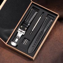 Vintage Calfskin Watch Strap 20mm 22mm 24mm Handmade Stitching Cowhide Watchband Stainless Steel Butterfly Clasp Bands with Box 20mm black