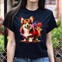 Welsh Corgi Color Splash Unisex T-Shirt Black Navy Dark Heather 3XL gray