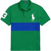 Polo Ralph Lauren Big Pony Embroidered Color Block Breathable Cotton Mesh Double Button Polo Shirt With Ribbed Cuffs And Side Slits 710951807-001 S blue