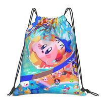 Custom K-Kirbys Drawstring Backpack Women Men Sport Gym Sackpack Portable Cartoon Training Bag Sack One Size blue