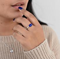 Natūralaus lapis lazurito žiedas iš 925 svarų sterlingų sidabro, Minimalistinis boho žiedų rinkinys, Rankų darbo papuošalai 4 sidabras